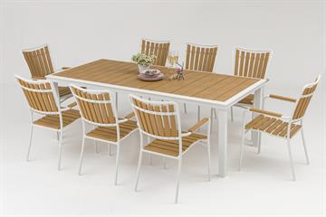 Havemøbelsæt. 216cm Bord + 8 stole i ny artwood - levering fra 1-6-24